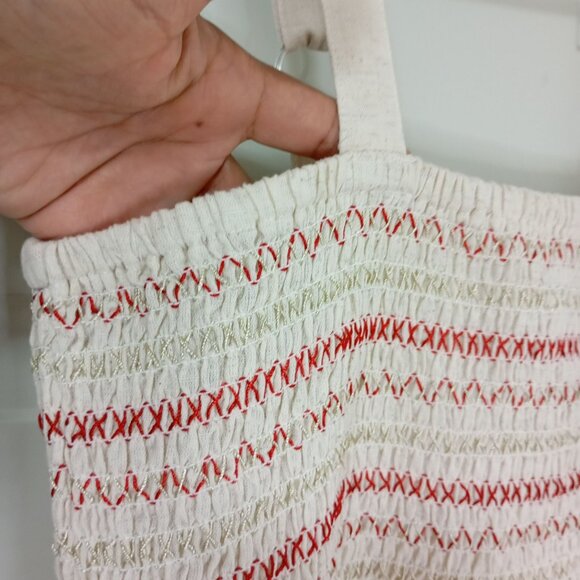 Magic Dress Womens Sleeveless Smocked  M Cotton/Linen Blend Beige & Red - Picture 4 of 10